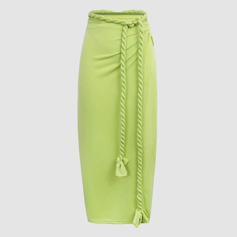 Lime Green High-Waist Midi Skirt Set - Brand: